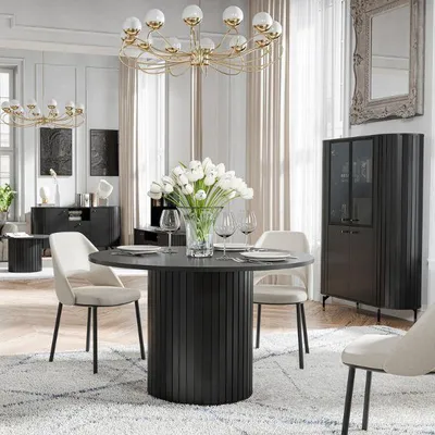 Produktbild von Runder Esstisch ZOEVA, 120 cm, schwarz, für 4-6 Personen, Esstisch mit stabilem Metallgestell, modernes Möbelstück für Esszimme