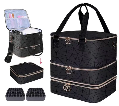 Produktbild von Elzusha - Nagelack-Aufbewahrungstasche, Schwarz - Geräumiger Organizer für 84 Flaschen