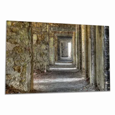 Produktbild von Wallario Herdabdeckplatte aus Glas, Größe 80 x 52 cm 1-teilig, Motiv Weg durch eine verlassene Ruine