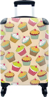 Produktbild von MuchoWow® MuchoWow® Koffer Handgepäck Trolley Rollkoffer Kleine Reisekoffer mit 4 Rollen - Muster - Lebensmittel - Cupcake - Cabin Size < 55x40x23 cm & 55x40x20 cm - Fotokoffer - Kabinenkoffer - Board