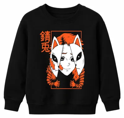 Productafbeelding van Kitsune masker, anime, vosmasker, cosplay, cadeau voor anime-fans, donker, uni, kinderhoodie, zwart, maat 104
