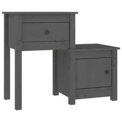Produktbild von Nachttisch Grau 79,5x38x65,5 cm Massivholz Kiefer