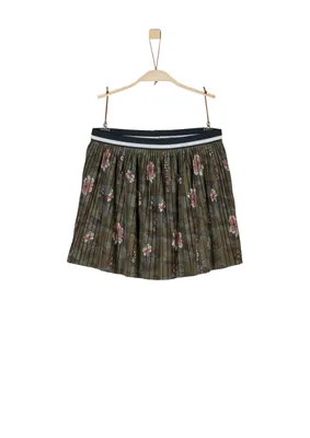 Produktbild von s.Oliver Plisseerock mit Allover-Print, gestreiftem Glitzer-Gummibund, softer Jersey, 37 cm Länge