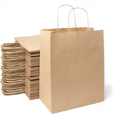 Productafbeelding van Set van 100 bruine papieren tasjes met handgrepen