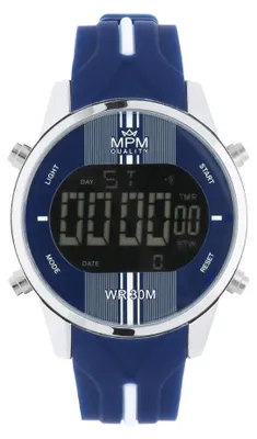 Produktbild von MPM-Quality Herrenuhr Edelstahl Weiß Zifferblatt Dunkelblau Armband Dunkelblau