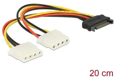 Produktbild von DeLOCK SATA 15pin > 2x 4pin Molex female 20cm, Männlich, Weiblich, Mehrfarbig