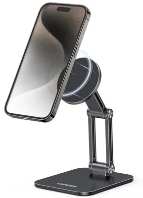 Image de Support magnétique pour téléphone, compatible MagSafe, pliable, en aluminium noir, pour iPhone et Android