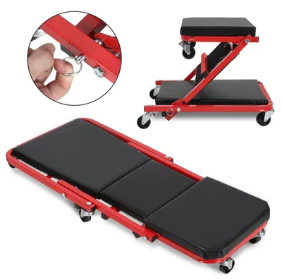 Produktbild von Peviasot Kfz Montageliege 2 in 1, Rollbrett Werkstatt und Werkstatthocker, 91 x 41 cm, 6 Lenkrollen, bis 150 kg, Schwarz-Rot