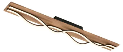 Image de Briloner Vinka Plafonnier LED Vintage,Reproduction bois, forme ondulée, 2 flammes, ON/OFF, noir-bois, 98 x 11 x 13,5 cm