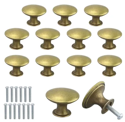 Produktbild von 13 goldene Schranktürknöpfe, pilzförmige Schubladengriffe, runde Schubladengriffe mit einem Loch und passenden Schrauben, Vintage-Gold für Badezimmerschubladen und -türen