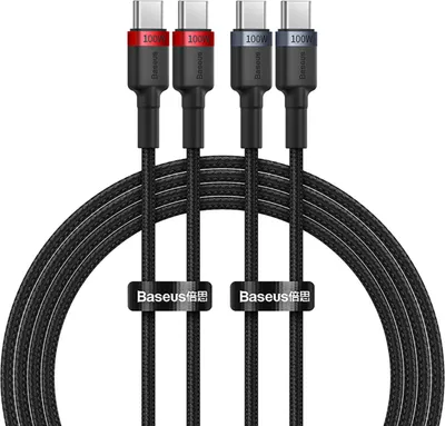 Zdjęcie produktu dla USB-C to USB-C Cable Baseus Cafule, 100W, 5A, 1m, 2-Pack, Red