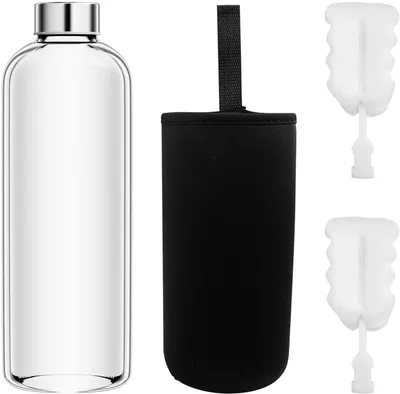 Imagen del producto de Botella de vidrio, 1 litro, a prueba de fugas, ideal para la escuela y los deportes