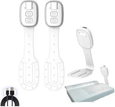 Zdjęcie produktu dla Dwie przenośne lampki LED do czytania dla dzieci – klipsy do mocowania w cieniu – z regulacją jasności – przyjazne dla oczu – dla dzieci i w podróży – białe