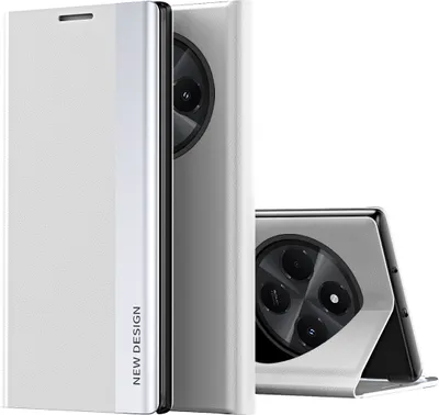 Image de Etui pour Xiaomi Redmi 14C, Etui magnétique en cuirPolyuréthaneavec fonction Stand Blanc