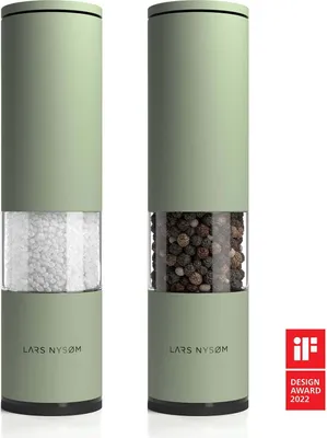 Obrázek produktu pro LARS NYSØM Sada 2 mlýnků na sůl a pepř Ruční mlýnek s nastavitelným keramickým mlýnkem od hrubého po jemný I Designová sada mlýnků na koření (2 kusy) Sage
