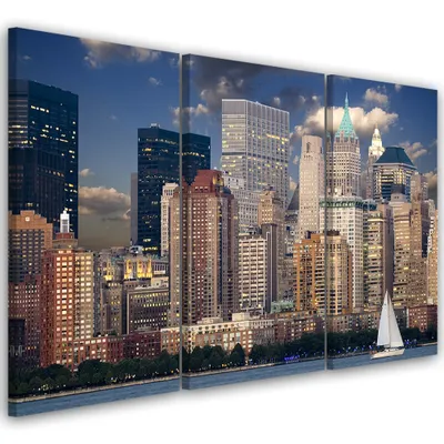 Produktbild von Triptychon auf leinwand städte & architektur - blau 120x80 cm Feeby blau wandbild bereit zum aufhängen