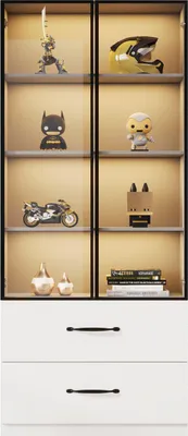 Produktbild von AIORBER LED Vitrine 60x40x160 cm Glasvitrine mit Schubladen und Soft Close Türen, Aufbewahrungsschrank mit Glas und LED Beleuchtung, Weiß