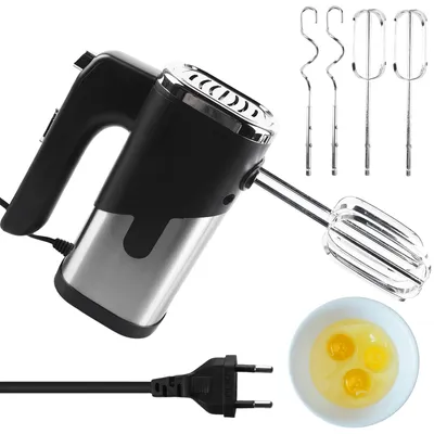 Handmixer 800 W mit 4 Edelstahlzubehör, 5 Stufen, Schwarz