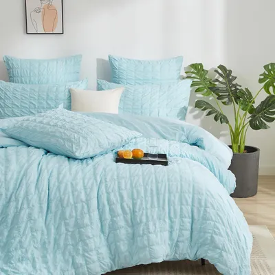 Produktbild von Seersucker Bettwäsche 200x220 cm Blau Kariert 3-teilig Mikrofaser mit Reißverschluss