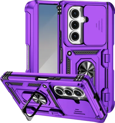 Image de Etui hybride pour Samsung Galaxy Z Fold 7 avec anneau de support, couvercle de charnière et couvercle coulissant pour l'appareil photo Violet
