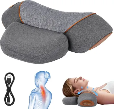 Produktbild von 3-in-1 Nackenmassagegerät mit Wärme & Vibration – Ergonomisches Nackenkissen zur Entspannung der Halswirbelsäule, Elektrisch, USB Akku, Grau