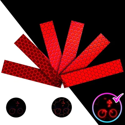 Imagen del producto de Calcomanías reflectantes (6 unidades, color rojo brillante) - Seguridad nocturna. Pegatinas impermeables autoadhesivas para cascos, patinetes, bicicletas, scooters y bicicletas eléctricas
