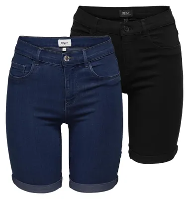Produktbild von ONLY Damen ONLRAIN MID Long DNM Shorts, Dark Blue Denim/Black, XS