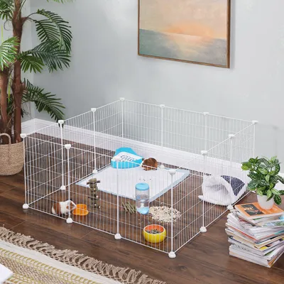 Obrázek produktu pro SONGMICS Klec pro malá zvířata, výběh pro malá zvířata, volný výběh, kovová mříž, DIY bílá