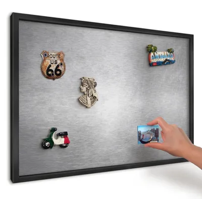 Produktbild von Magnettafel 60x40 cm mit schwarzem Rahmen - Magnetische Metalltafel, Magnetpinnwand zur Wandmontage für Wohnzimmer, Küche, Flur, Kinderzimmer und Büro - Metallische Oberfläche