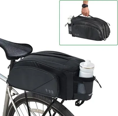 Produktbild von Ibenzoa® Gepäckträgertasche 11 L – wasserabweisende Fahrradtasche aus 900D Oxford mit PolyurethanBeschichtung, reflektierende Elemente, Trinkflaschenhalter, verstellbarer Schulterriemen