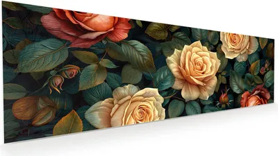 Produktbild von Glasbild 120x40cm in XXL für Wohnzimmer, Schlafzimmer Motiv Rosenmuster Blumen