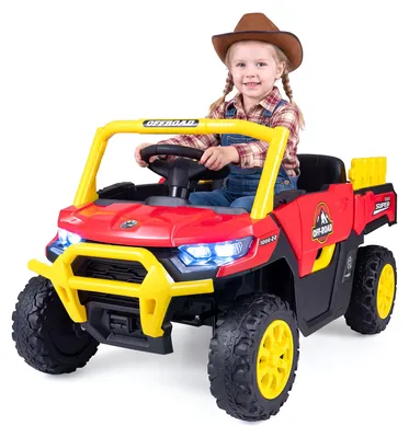 Immagine prodotto di Trattore elettrico COSTWAY, auto elettrica per bambini a 12V con telecomando, auto per bambini con rimorchio, luci e musica, veicoli per bambini dai 3 anni in su