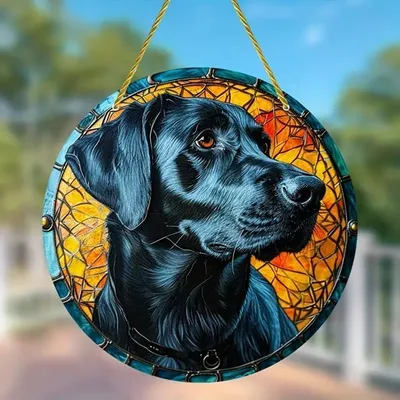 Produktbild von GKA Sonnenfänger Hund schwarzer Labrador 15 cm Buntglas Lichtfänger Fensterbild Fenster Fensterschmuck Fensterdeko