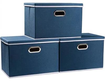 Produktbild von Famanu Aufbewahrungsboxen mit Deckel und Griffen - Set von 3 - 43 x 30 x 30 cm - Blau - langlebiges Material - stabil und praktisch für Kleidung,