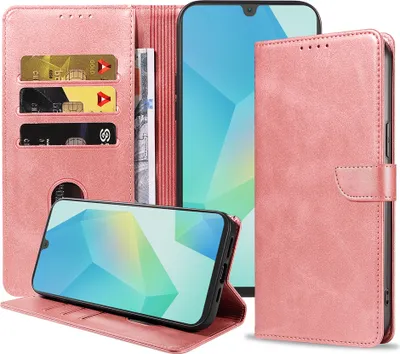 Produktbild von Passend für Samsung Galaxy A16 Handyhülle Kunstleder mit magnetischer Lippe und Kartenhalter Buchhülle mit Klappe - Pink - Smartphonics