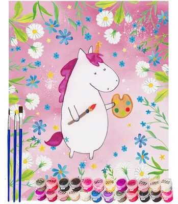 Produktbild von Mr. & Mrs. Panda Malen nach Zahlen Einhorn Künstler 40 x 50 cm Ohne Rahmen - Rot Pastell - Geschenk, Zahlenbild, Unicorn, Englisch, DIY, mit, Welt, Maler, Bild, Einhörner
