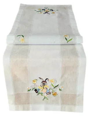 Produktbild von Tischdecke Tischläufer Stickerei Osterhasen Leinenoptik Ostern 40 x 140 cm