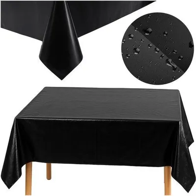 Produktbild von Schwarze Tischdecke aus Folie, 137 x 274 cm, wasserdicht und wiederverwendbar