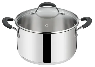 Image de Casserole en acier inoxydable avec couvercle en verre et poignée en silicone