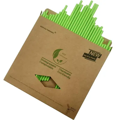 Productafbeelding van Papieren rietjes, groen, 100 stuks, 197 mm, biologisch afbreekbaar en recyclebaar
