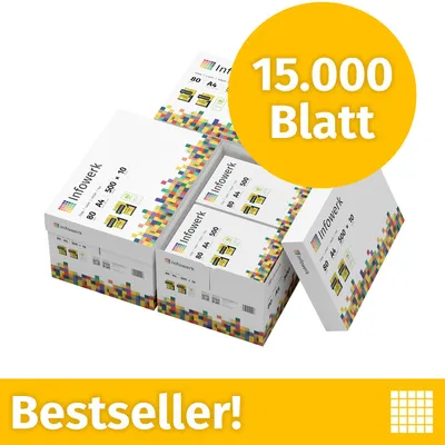 Produktbild von Druckerpapier Kopierpapier 15000 Blatt 30 x 500 A4 Premium Hochweiß CIE 160  PEFC