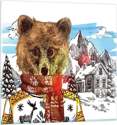 Produktbild von Bilder auf glas - Bär Berge Kinder Winter - 50x50cm - Glasbilder - Wandbilder - Kunstdruck - zum Aufhängen bereit - Wanddekoration aus Glas - Glas Bilder - Wandbild auf Glas - GAC50x50-3205