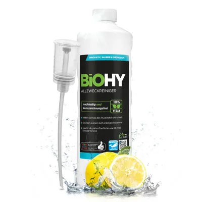 Produktbild von BiOHY Grundreiniger (1l Flasche) + Dosierer | entfernt hartnäckige Verkrustungen & alte Pflegefilme | reinigt schonend alle säure- und wasserfesten Oberflächen in Küchen und Lebensmittelbetrieben