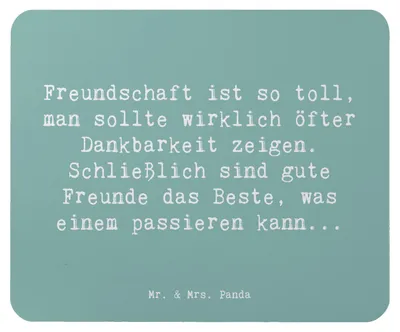 Produktbild von Mr. & Mrs. Panda Mauspad Spruch Dankbarkeit für Freundschaft - Meeresbrise - Geschenk, Gefühle, mousematte, Zuneigung, pc mousepad, mausunterlage, schätzen, Zitat, feiern