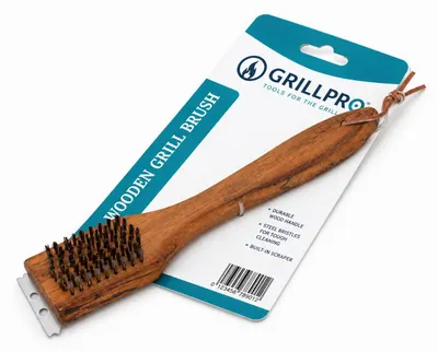 Produktbild von Kyto Grillbürste Grillreiniger mit Holzgriff 31 cm – Grill Bürste Drahtbürste mit Edelstahl-Schaber