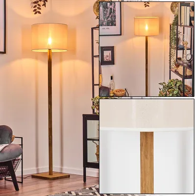 Produktbild von Schiavonea Boho-Style Stehlampe aus Holz/Metall/Stoff in Natur/Schwarz/Beige/Weiß