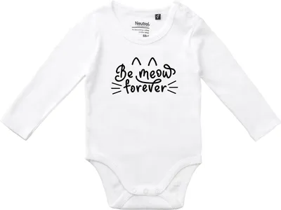 Produktbild von Huuraa Baby Body Be meow forever Katze 80 White Baumwolle Fairtrade Langarmbody Geschenkidee