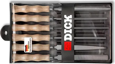 Produktbild von F. DICK Schlüsselfeilensatz 6-teilig 100 mm Feilen mit Holzgriff, Hieb 2