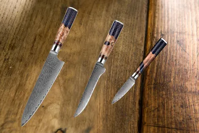 Produktbild von Damast Küchenmesser Set VG10 Stahl 67 Lagen, extrem scharf – extrem schön.Kochmesser so individuell wie Deine Rezepte und Gerichte Set 3-teilig 2