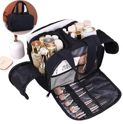 Produktbild von INF Multifunktionale Make-up Tasche mit großem Fassungsvermögen für Reise-Organizer Schwarz